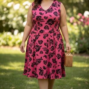 Ashley Stewart Pink and Black Floral Midi Dress